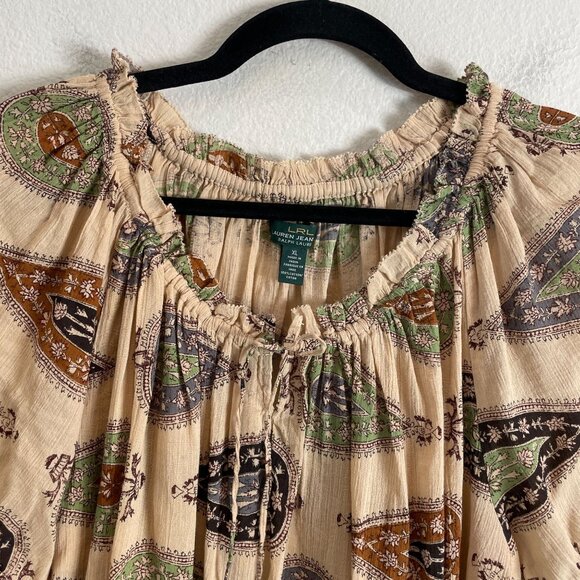 NEW Lauren Ralph Lauren Womens XL Paisley Peasant Top Boho Short Sleeve Shirt - Picture 8 of 10